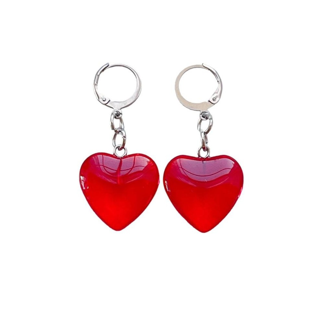 red glass heart earrings hypoallergenic stainless steel silver huggie hoops USA